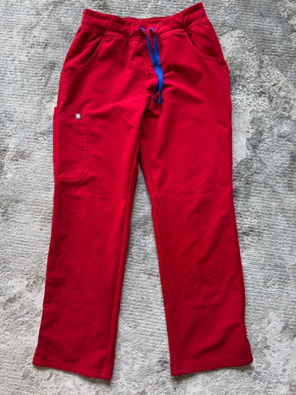 Figs Women's Wide Leg Scrub Pants in Red with Blue Drawstring